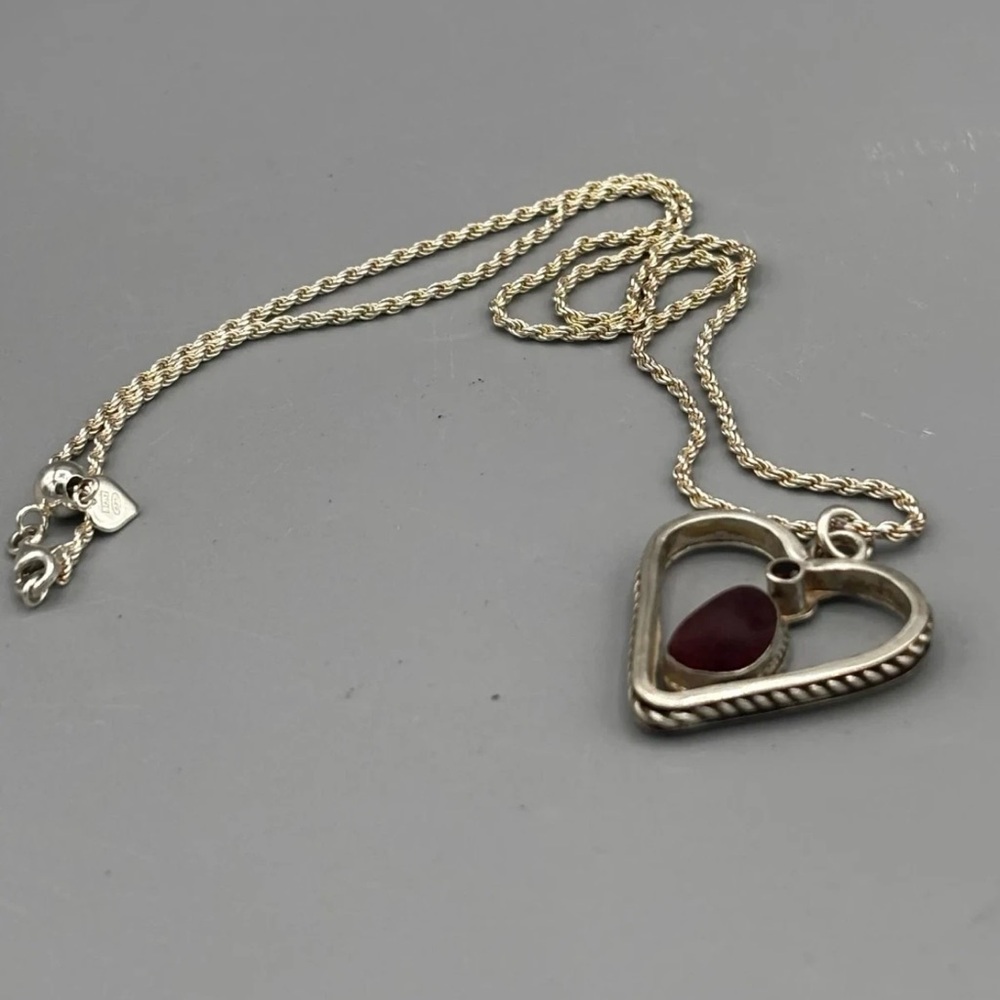 Sterling Silver Red/Garnet Heart Shaped Sea Glass